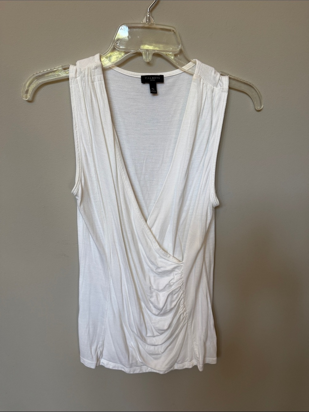Talbots White Draped Faux-Wrap Sleeveless Camisole